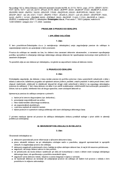 Pravilnik o ukrepih glede odklopa na delovnem mestu - Ta obrazec vam omogoča izdelavo Pravilnika o pravici do odklopa, ki določa pravice in dolžnosti zaposlenih ter delodajalcev v zvezi z omejevanjem komunikacije izven delovnega časa. Namen pravilnika je zagotoviti ravnovesje med delom in zasebnim življenjem, preprečiti prekomerno delo ter omogočiti zaposlenim, da se po zaključku delovnih obveznosti digitalno odklopijo in niso dosegljivi za službene zadeve. Prav tako ureja odgovornost delodajalcev pri zagotavljanju, da zaposleni niso pod pritiskom, da se odzivajo na delovne zahteve izven določenega delovnega časa.
Ukrepi, ki jih mora sprejeti delodajalec, se določijo s kolektivno pogodbo na ravni dejavnosti. Če ukrepi niso določeni s kolektivno pogodbo na ravni dejavnosti, se določijo s kolektivno pogodbo ožje ravni. Ukrepi glede odklopa na delovnem mestu se tako določijo v kolektivni pogodbi na ravni dejavnosti, kolektivni pogodbi ožje ravni ožje ravni oziroma splošnem aktu delodajalca.